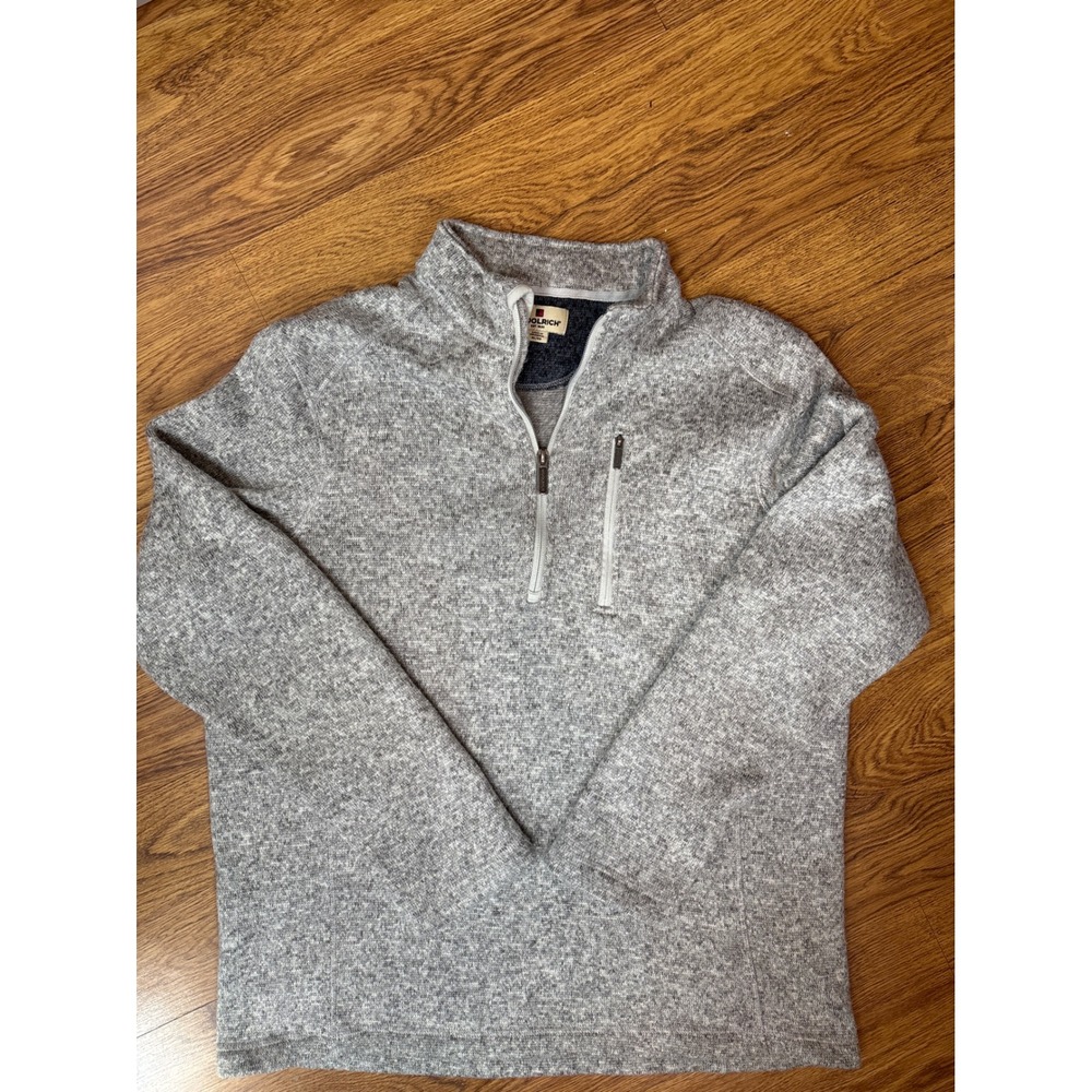 Woolrich Mens XL Heather Grey Quarter Zip Fleece Lined Sweater Cozy Preppy